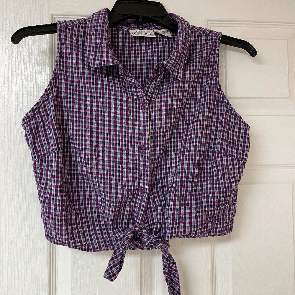 Basic Editions Women's Large Crop Tie-Front Cotton Top - EUC - VIntage